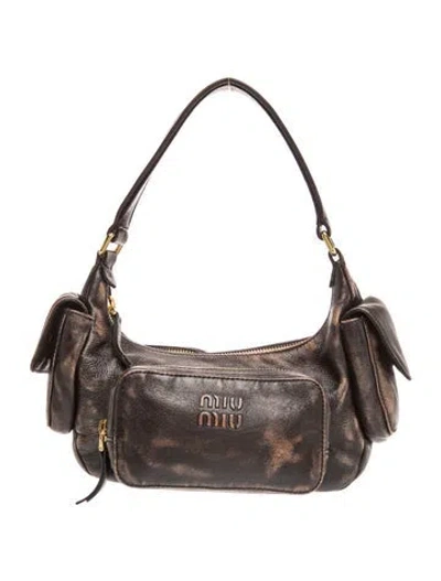 Pre-owned Miu Miu Leather Pocket Nappa Leather Bag In Brown