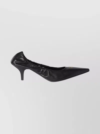 MIU MIU LEATHER POINTED TOE KITTEN HEEL PUMPS