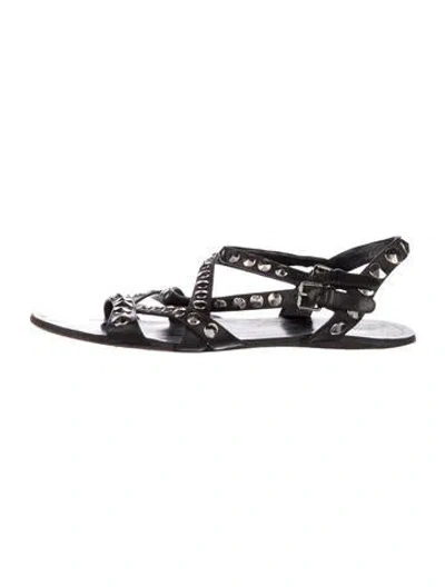Pre-owned Miu Miu Leather Polka Dot Print Gladiator Sandals In Black