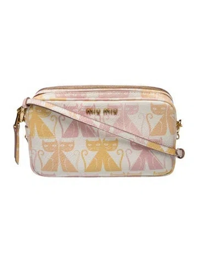 Pre-owned Miu Miu Leather Porch Madras Cat Petalo Clutch In Pink