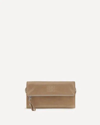 Miu Miu Leather Pouch In Beige