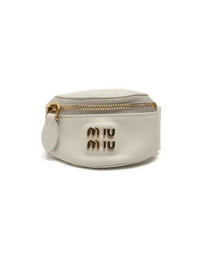 Pre-owned Miu Miu Leather Pouch Bracelet In White
