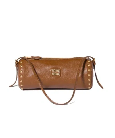 Miu Miu Leather Pouch In Brandy