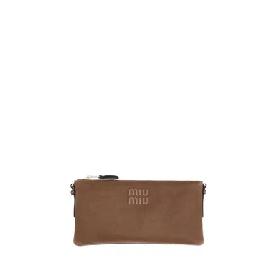 Miu Miu Leather Pouch In Brown