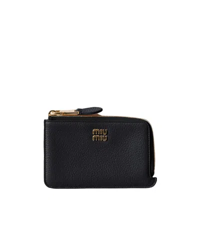 Miu Miu Leather Pouch Card Holder In Black