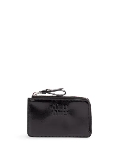 Miu Miu Leather Pouch Card Holder In Black