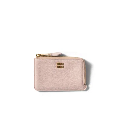 Miu Miu Leather Pouch Card Holder In Green