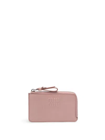 Miu Miu Leather Pouch Card Holder In Pink