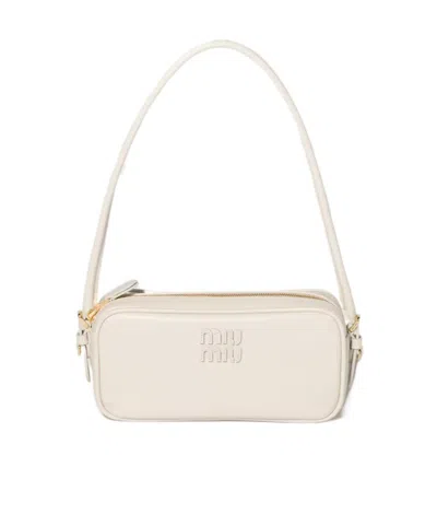 Miu Miu Leather Pouch In Chalk White