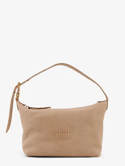Miu Miu Leather Pouch Handbag In Nude