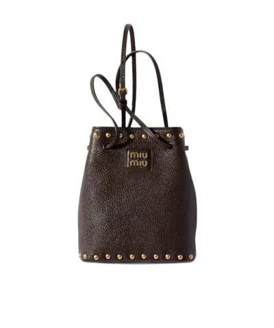 Miu Miu Leather Pouch In Mahogany