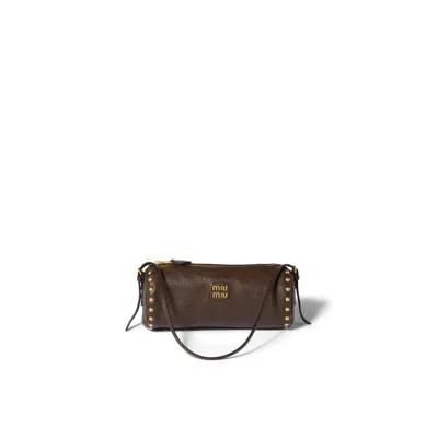 Miu Miu Leather Pouch In Mahoghany