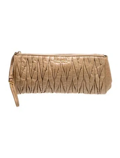 Pre-owned Miu Miu Leather Pouch In Neutral