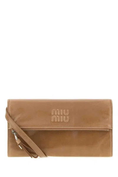 Miu Miu Leather Pouch Wallet In Beige