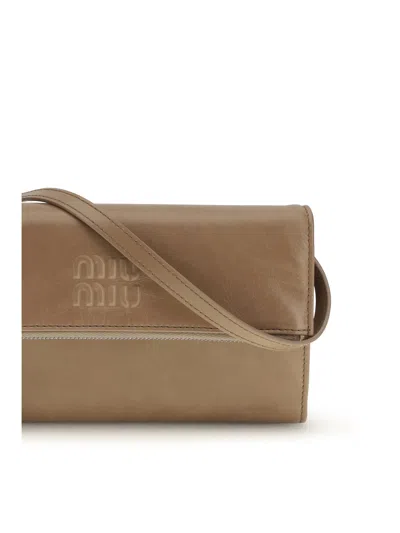 Miu Miu Leather Pouch Wallet In Beige