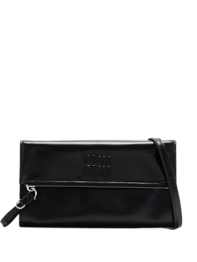 Miu Miu Leather Pouch With Shoulder Strap In Blue