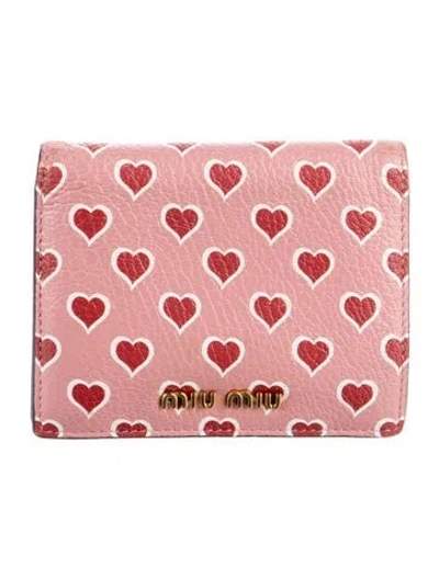 Pre-owned Miu Miu Leather Printed Bifold Wallet In Pink