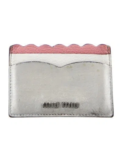 Pre-owned Miu Miu Leather Printed Card Holder In Silver