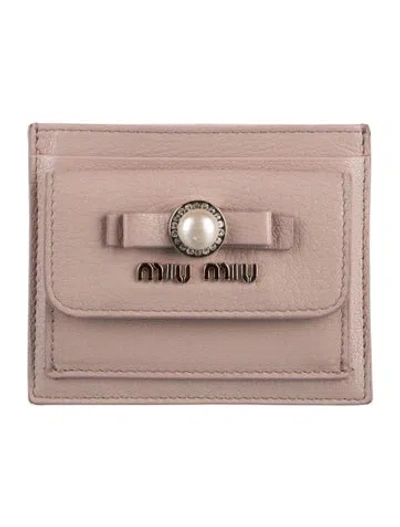 Pre-owned Miu Miu Leather Printed Compact Wallet In Pink