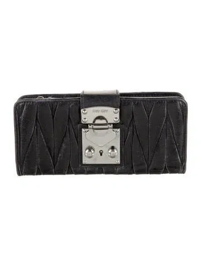 Pre-owned Miu Miu Leather Printed Continental Wallet In Blue