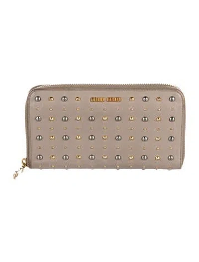 Pre-owned Miu Miu Leather Printed Continental Wallet In Neutral