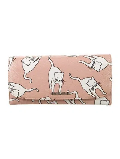 Pre-owned Miu Miu Leather Printed Continental Wallet In Pink
