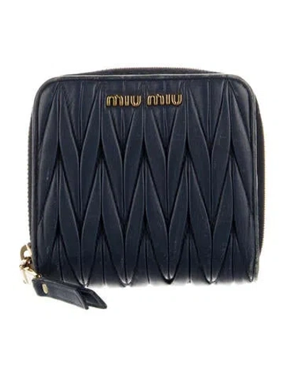 Pre-owned Miu Miu Leather Printed Wallet In Blue