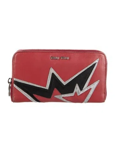Pre-owned Miu Miu Leather Printed Wallet In Red