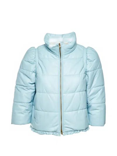 Pre-owned Miu Miu Leather Puffer Jacket In Blue