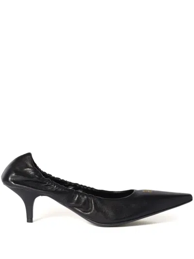 Miu Miu 55 Ruched Leather Pumps In Black