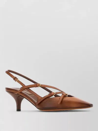Miu Miu Leather Pumps Pointed Toe Kitten Heel Slingback In Brown