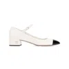 Miu Miu Leather Block Heel Pumps With Round Toe In Beige