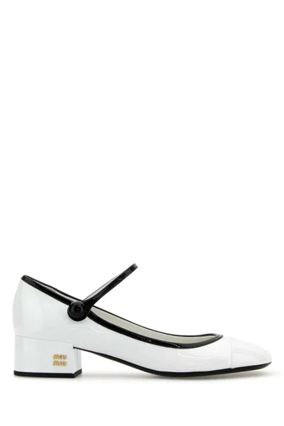 Miu Miu Leather Pumps With 4 Cm Heel In White
