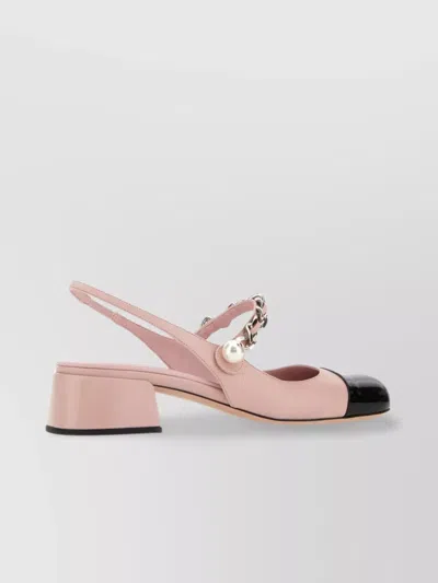 Miu Miu Leather Pumps With Metal Chain And Pearl In Pink