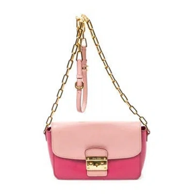 Pre-owned Miu Miu Leather Pushlock Flap Chain Crossbody Null In Pink