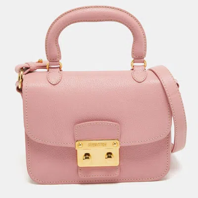 Miu Miu Leather Pushlock Flap Top Handle Bag In Pink