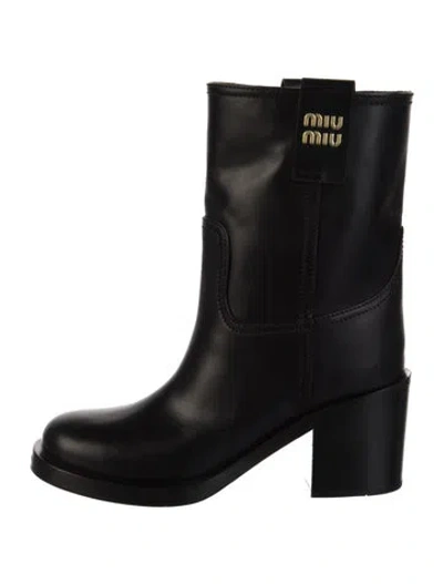 Pre-owned Miu Miu Leather Rain Boots In Black