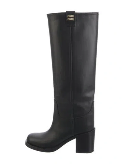 Pre-owned Miu Miu Leather Rain Boots In Black