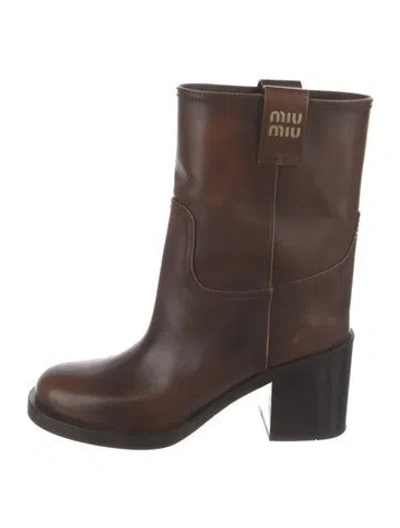 Pre-owned Miu Miu Leather Rain Boots In Brown