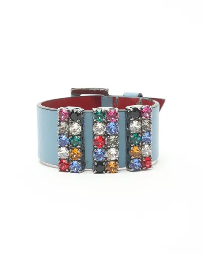 Miu Miu Leather Rhinestone Bracelet In Multi