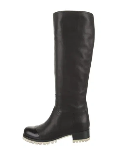 Pre-owned Miu Miu Leather Riding Boots In Black