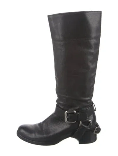 Pre-owned Miu Miu Leather Riding Boots In Black
