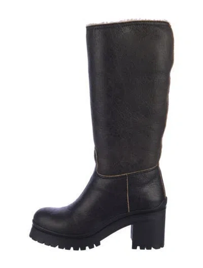 Pre-owned Miu Miu Leather Riding Boots In Black