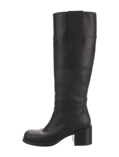 Pre-owned Miu Miu Leather Riding Boots In Black