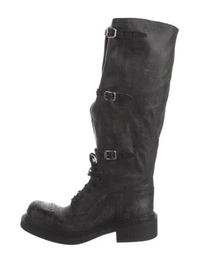 Pre-owned Miu Miu Leather Riding Boots In Black