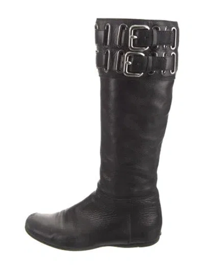 Pre-owned Miu Miu Leather Riding Boots In Black
