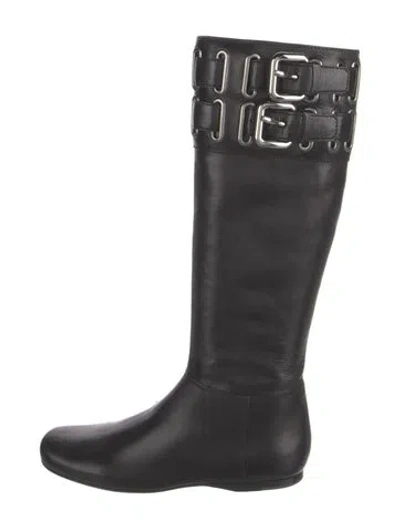 Pre-owned Miu Miu Leather Riding Boots In Black
