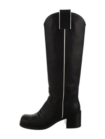 Pre-owned Miu Miu Leather Riding Boots In Black