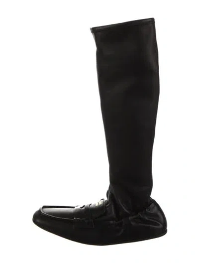 Pre-owned Miu Miu Leather Riding Boots In Black