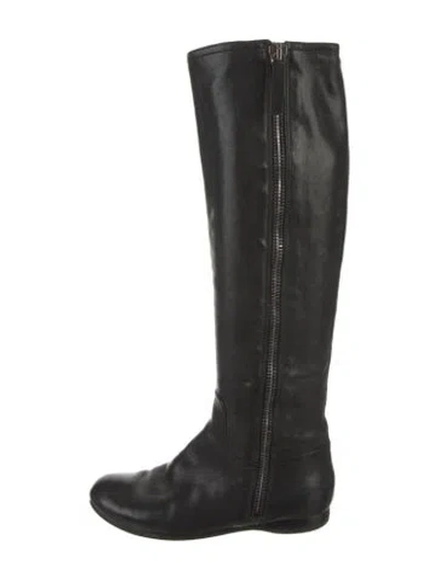 Pre-owned Miu Miu Leather Riding Boots In Black